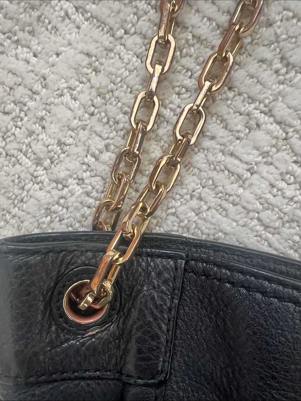 Tory Burch Black Leather Tote with Gold Logo & Chain Straps - Picture 3 of 10